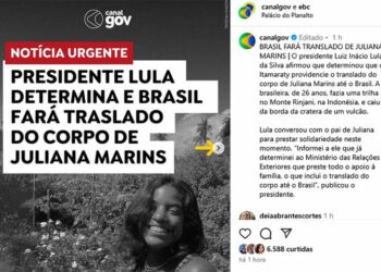 O presidente Lula determinou que o Itamaraty providencie o translado do corpo de Juliana Marins, brasileira que morreu durante trilha no Monte Rinjani, na Indonésia. Ele conversou com o pai da jovem e garantiu apoio.