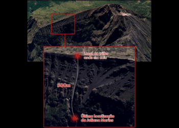 Turista brasileira Juliana Marins é localizada por drone em paredão rochoso após queda durante trilha no Monte Rinjani, na Indonésia. Clima dificulta o resgate, e família critica operação.