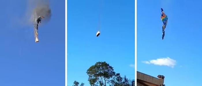 casal sobrevive ao incêndio em balão turístico em santa catarina. vítimas pularam da estrutura em chamas e caíram sobre lama, que amorteceu impacto. oito pessoas morreram no acidente
