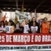Manifestantes na Rua 25 de Março, em São Paulo, reagem a tarifas de Trump e acusam o presidente dos EUA de atacar a soberania nacional. Ato organizado por sindicatos denuncia interferência e riscos à economia brasileira.