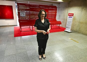 Senado lança o Agosto Lilás com ações de combate à violência contra a mulher. Destaques incluem audiências, exposições e o símbolo do banco vermelho.