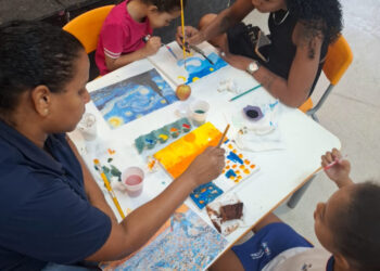 CMEI Sophia Musengny realiza oficina com releituras de Van Gogh, fortalecendo vínculos entre crianças e famílias em projeto sobre céu e natureza.