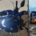 A motocicleta parcialmente “engolida” por um buraco causado por afundamento do solo após o rompimento de adutora.