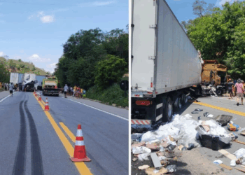 Policial impede saque após colisão fatal entre carretas na BR-101 em Cachoeiro de Itapemirim