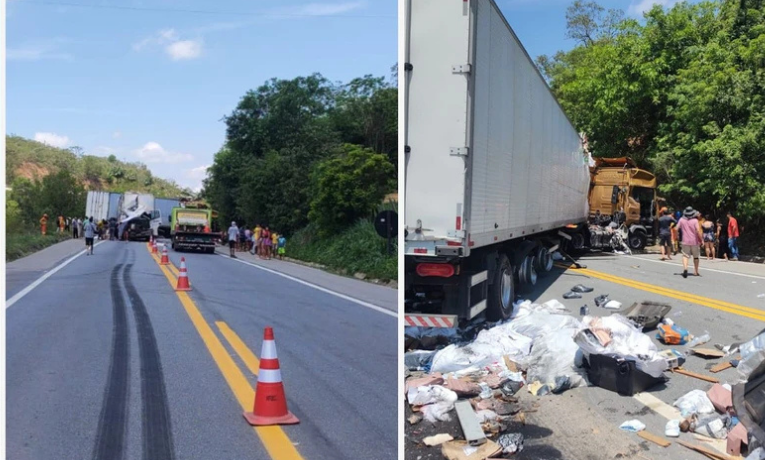 Policial impede saque após colisão fatal entre carretas na BR-101 em Cachoeiro de Itapemirim