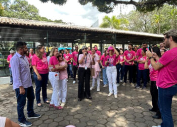 Moradores de Maruípe se reuniram na Praça do Eucalipto em um ato do Outubro Rosa. A ação destacou a prevenção do câncer de mama e do colo do útero, combate ao preconceito e apoio às pacientes em tratamento.
