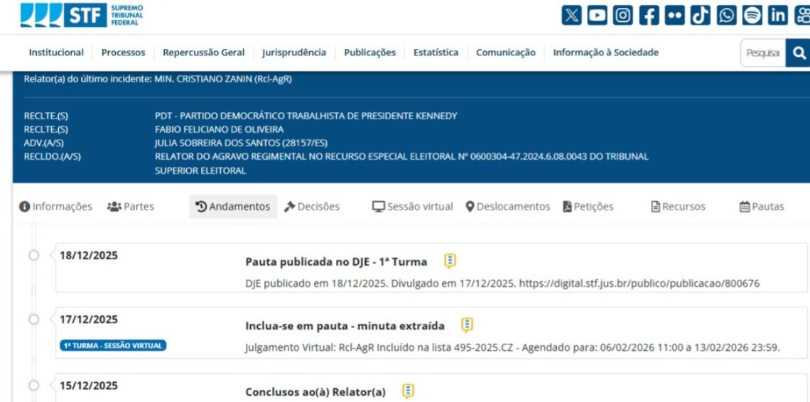 STF: O destino do terceiro mndato de Dorley Fontão em Presidente Kennedy (ES) será decidido pela 1ª Turma