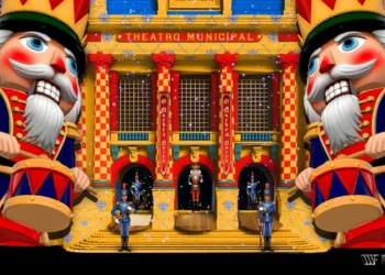 Theatro Municipal do Rio oferece projeções gratuitas de O Quebra-Nozes na Cinelândia entre 12 e 28 de dezembro, com video mapping, Vila de Natal e atrações especiais para o público.