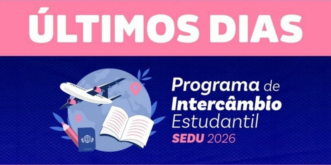 Estudantes da rede estadual têm até segunda-feira (4) para se inscrever no Programa de Intercâmbio Estudantil Sedu 2026.