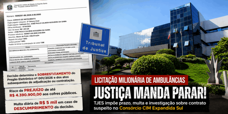 Justiça impõe prazo, multa e intervenção em licitação milionária de ambulâncias no Sul do ES