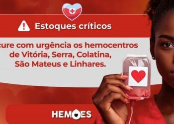 Hemoes alerta para estoques baixos de sangue no Espírito Santo e convoca a população para doações. Unidades atendem em Vitória, Serra, Linhares, Colatina e São Mateus.