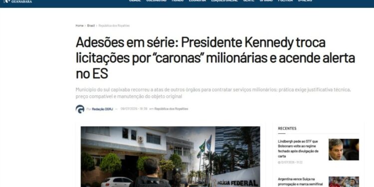 Contrato sem licitação de R$ 900 mil gera empenho de R$ 5,3 milhões em Presidente Kennedy
