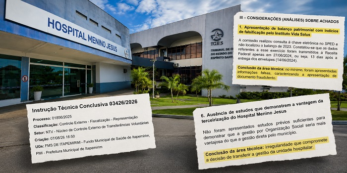 TCE-ES vê irregularidades graves em contrato de R$ 36 milhões da saúde de Itapemirim