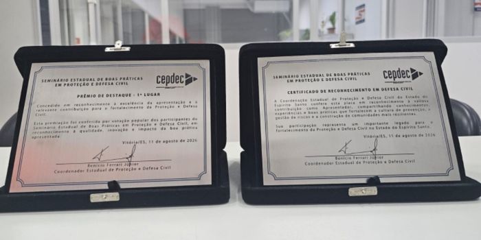 Vitória conquista primeiro lugar em seminário estadual de Defesa Civil com iniciativa de governança climática considerada eficiente e replicável.