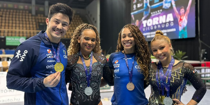 Brasil conquista cinco medalhas no último dia da Copa do Mundo de Ginástica Artística da Hungria e encerra a competição com seis pódios.