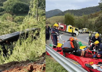Acidente com ônibus deixa ao menos cinco mortos na SP-052, em Cruzeiro. Veículo levava 48 pessoas e caiu em uma ribanceira neste domingo (20).