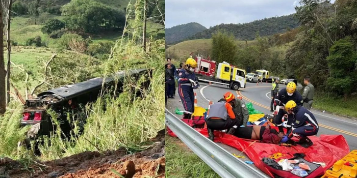 Acidente com ônibus deixa ao menos cinco mortos na SP-052, em Cruzeiro. Veículo levava 48 pessoas e caiu em uma ribanceira neste domingo (20).